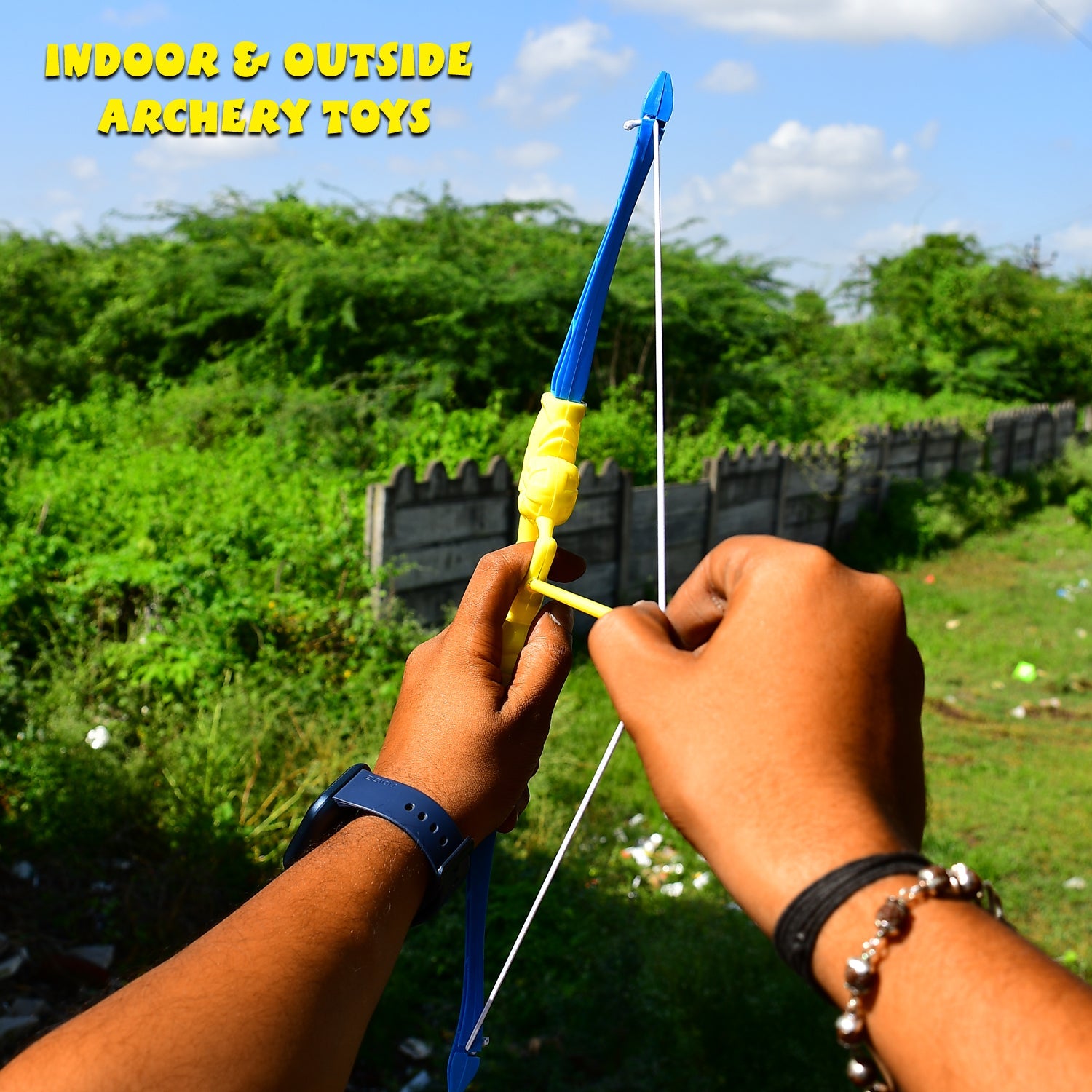 4438 Plastic Archery Bow and Arrow Toy Set with single knife and 3pc Arrow and Target Board. DeoDap 4438 Plastic Archery Bow and Arrow Toy Set with single knife and 3pc Arrow and Target Board. DeoDap